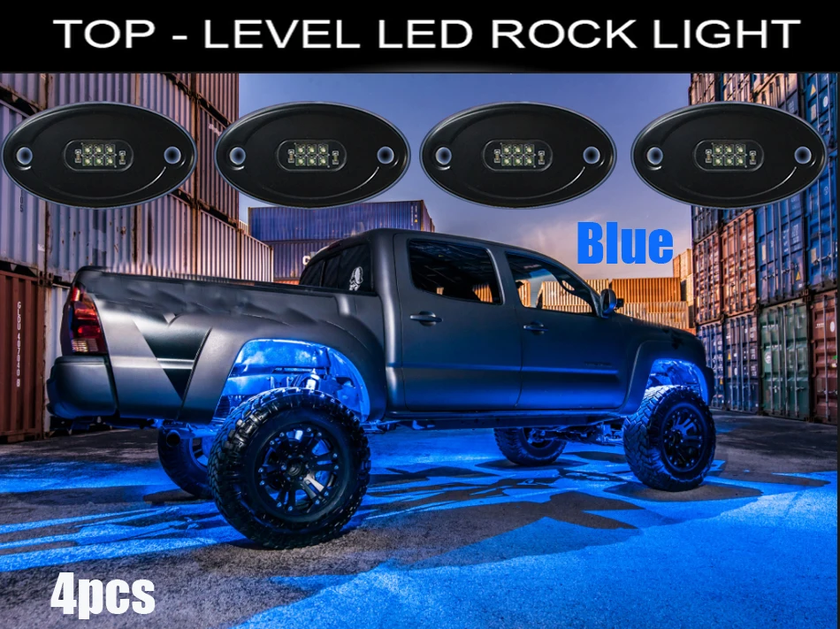 4pcs Bule LED Rock Light Pods for Trucks  ATV Underglow OPT7 with 2 Year Warranty