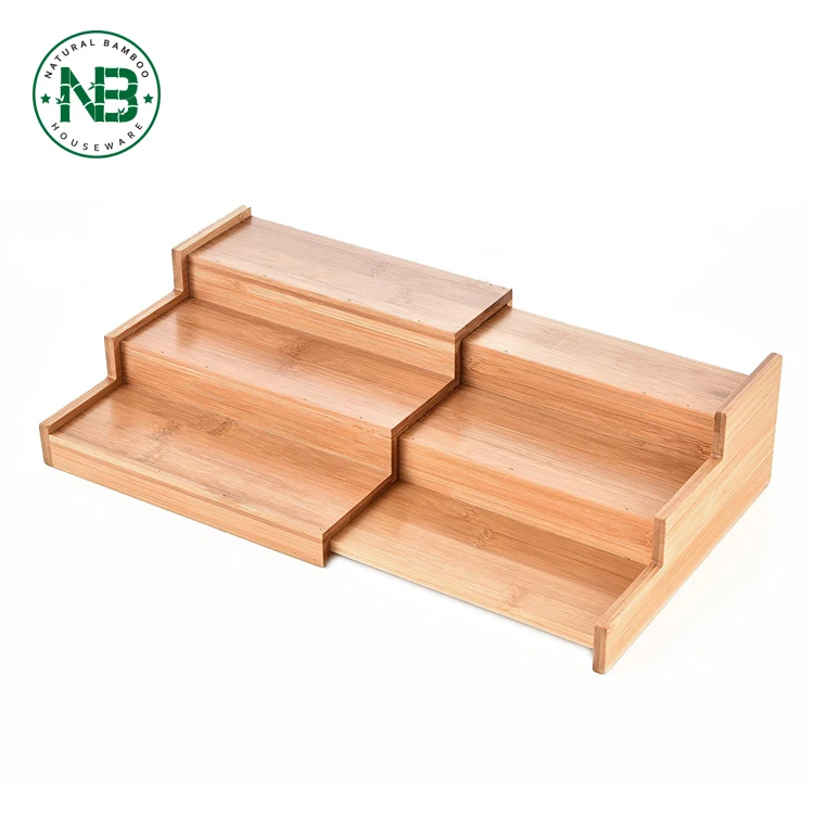 Expandable Bamboo Spice Rack 3tier Step Shelf Spice Organizer
