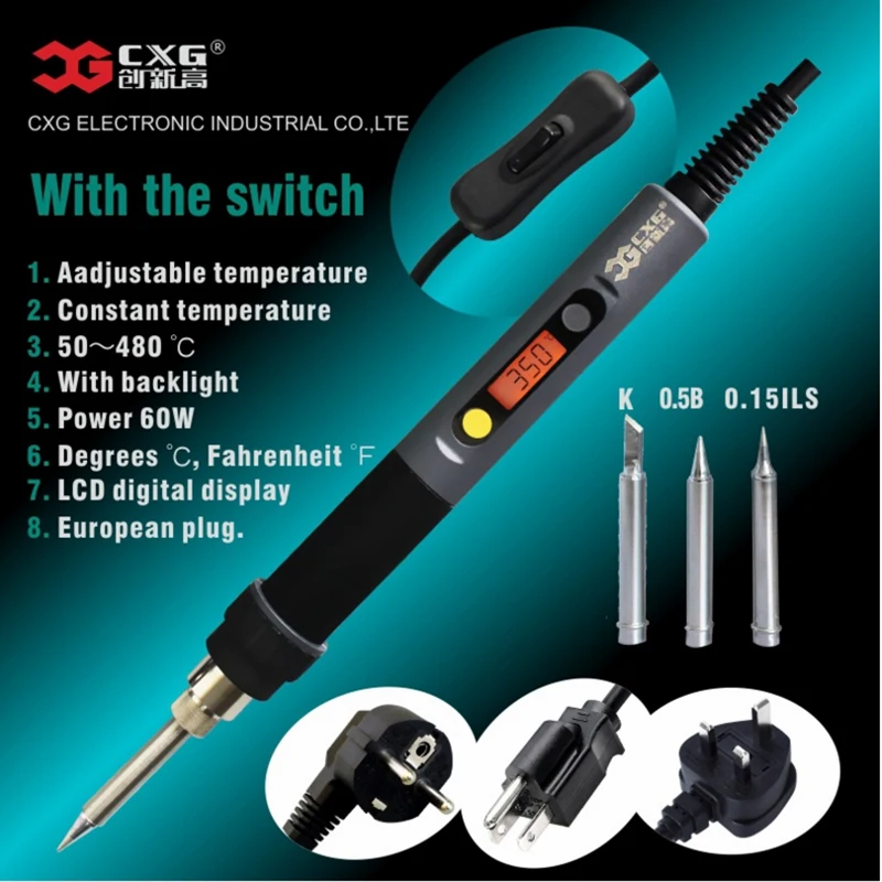 Brand New Digital Electric Soldering Iron 60w Cxg C60w Lcd Backlight Adjustable Temperature Eu Plug With The Power Switch Buy Welding Iron Lead Free Solder Electric Soldering Iron Welding Iron Tools Product On
