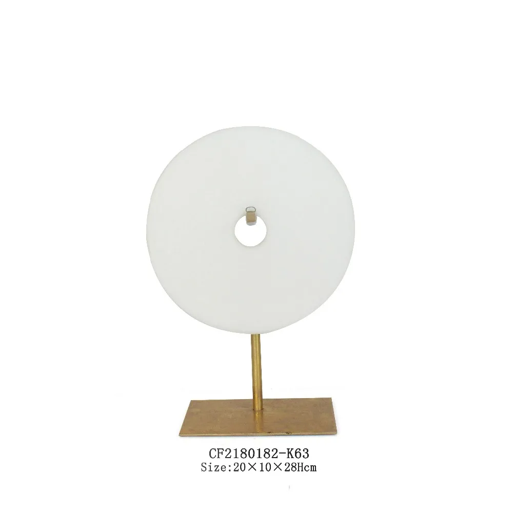 Nature White Round Marble Statues with Metal Base Table Top Sculpture Decor manufacture