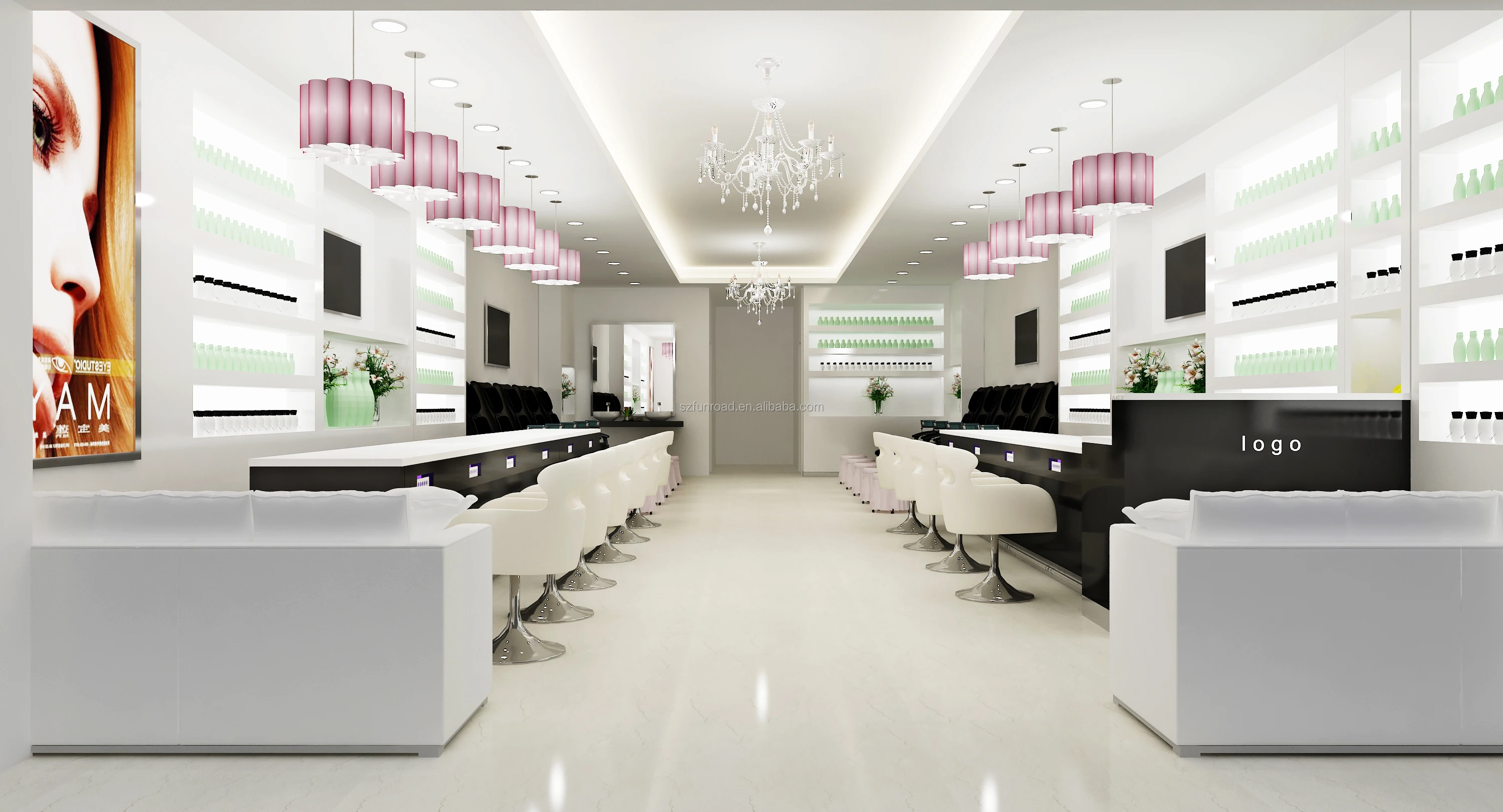China manufacture high quality customized new design nail salon counter furniture display showcase with cheap price