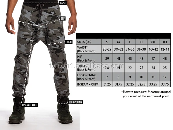 Size Chart For Mens Joggers