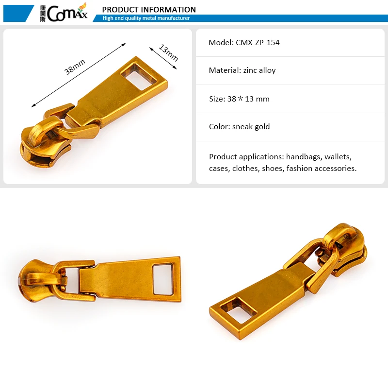 Wholesale Sneak Gold Metal Zip Puller For Clothing,custom Metal Zipper 