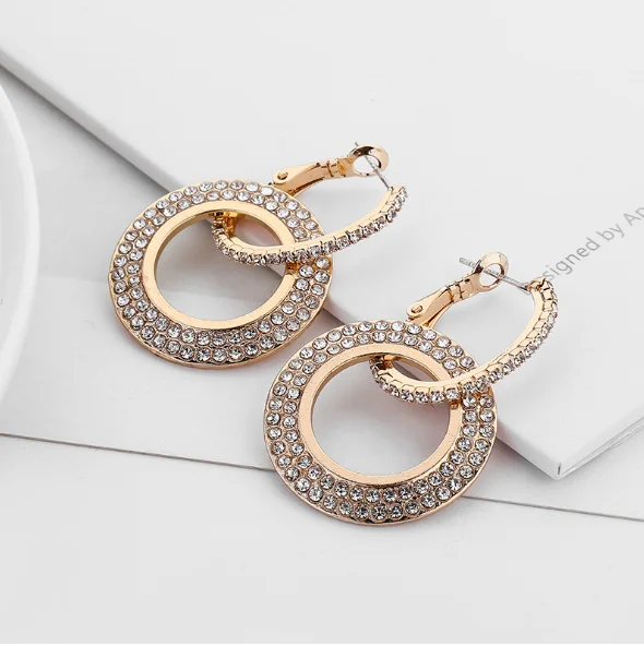 Korean Style Popular Fashion Simple Ring Shape Diamond Earrings Jewelry ...