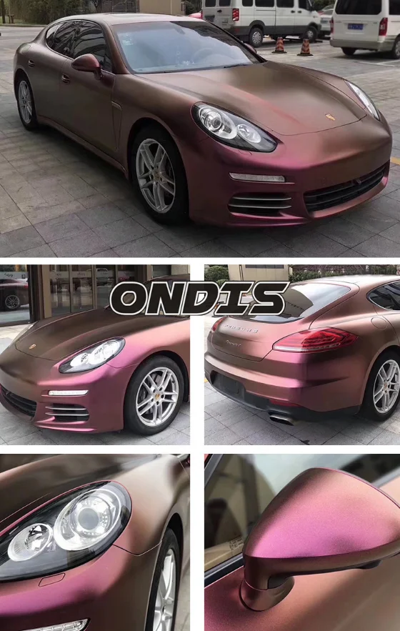 Self Adhesive Film Car Wrap 1.52*18m Matte Gold Glitter Diamond Pink