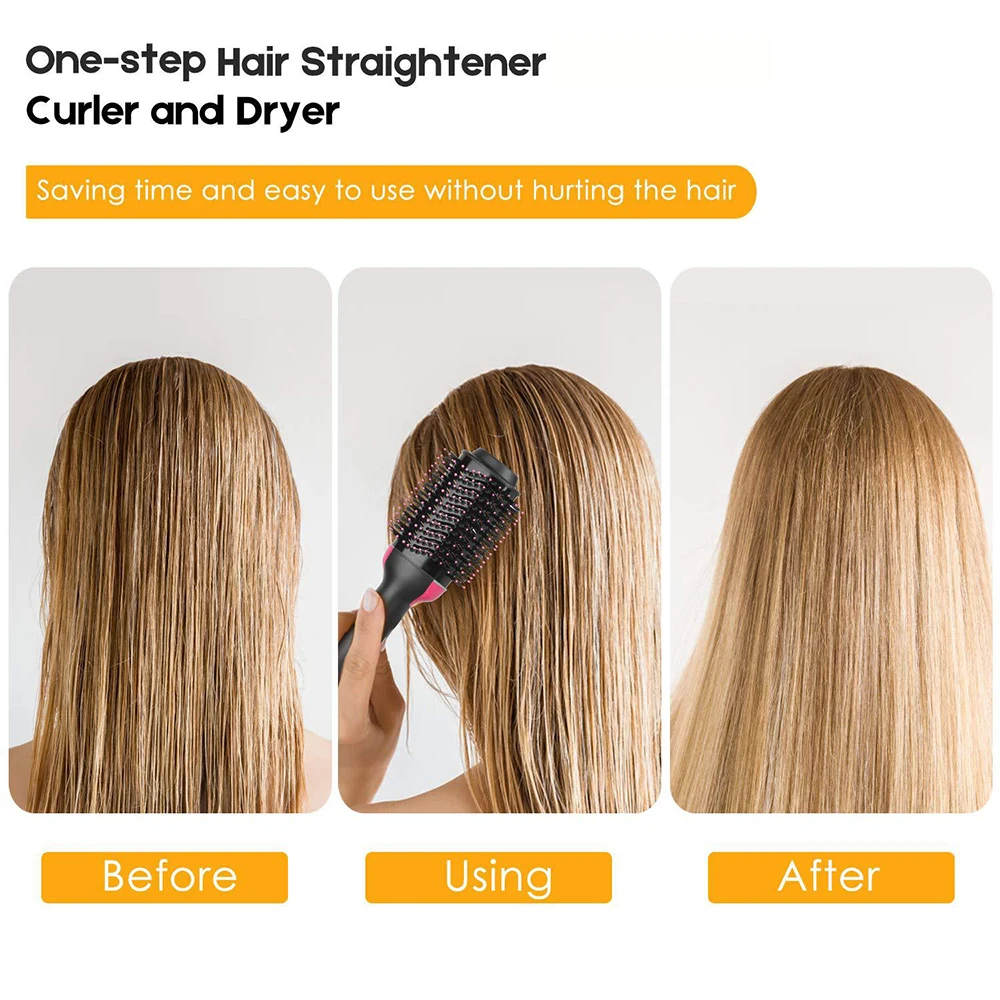 Professional 1000W Hair Dryer Brush 2 In 1 Hair Straightener Curler Comb Electric Hair Brush Roller Styler