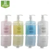 Spa mini shampoo, conditioner, shower gel, body lotion, empty tube and bottle.