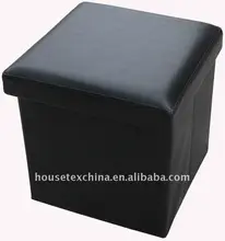 promotion! black leather square folding storage ottoman