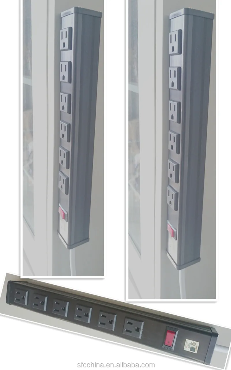 SFC306-612 aluminium alloy UL approved 6-outlets power strip( mounting type:magnetism )