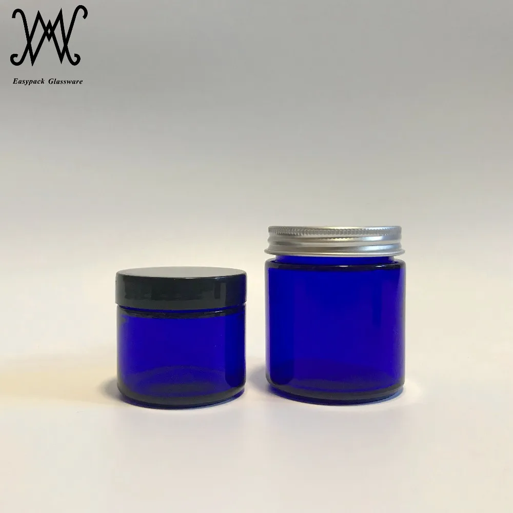 Download 4 Ounce Cobalt Blue Glass Straight Sided Cosmetic Jar With Silver Aluminum Metal Lid - Buy 4 ...