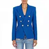 Fashion cotton Blazer hot sell high quality double-breasted gold buttons blue blazer formal ice ladies Trench jacket coat