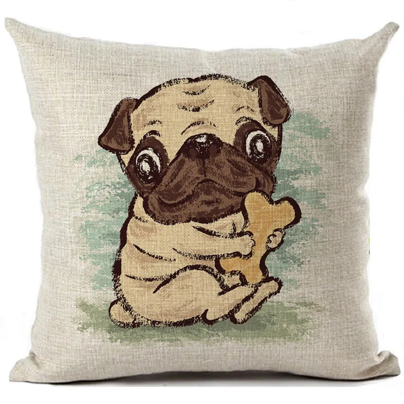 Cushion Cover Pugs Dog Printed Linen Throw Pillow Case Cartoon Illustration Pillows Cover Car Sofa Home Decorative Pillowcase Cushion Cover Cushion Cover Pugthrow Pillow Cases Aliexpress