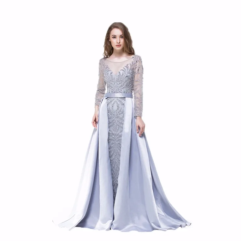 Latest Design Aline Short Sleeve Fully Beaded Top Evening Party Dress