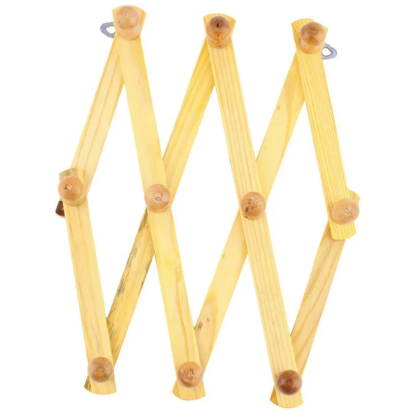 Solid Wooden Hanger Expandable Coat Rack Hat Hook Expanding Adjule Wall Mount Coat Rack Image