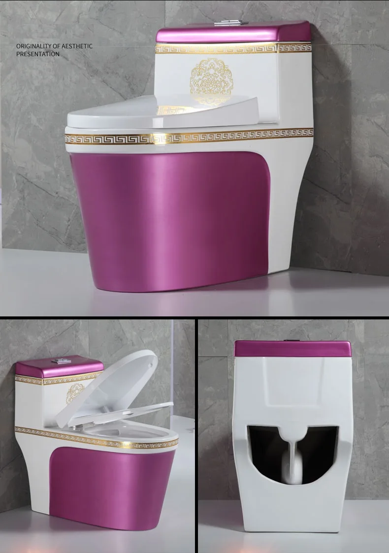 GILDED  ONE PIECE CERAMIC WATER CLOSET WITH PURPLE BLACK GOLDEN AND OTHER CUSTOMIZED COLORS