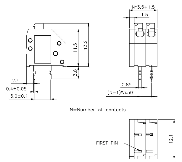 3.5mm 250 Terminal Block Electrical Connectors 250 Type Screwless
