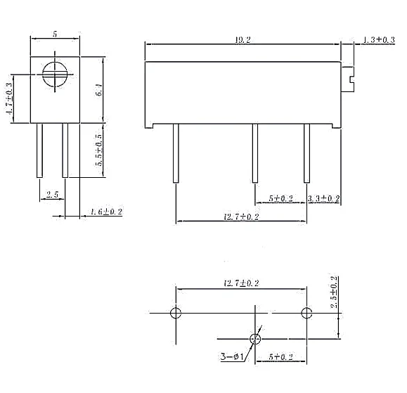 Rectangular cermet trimmer potentiometers