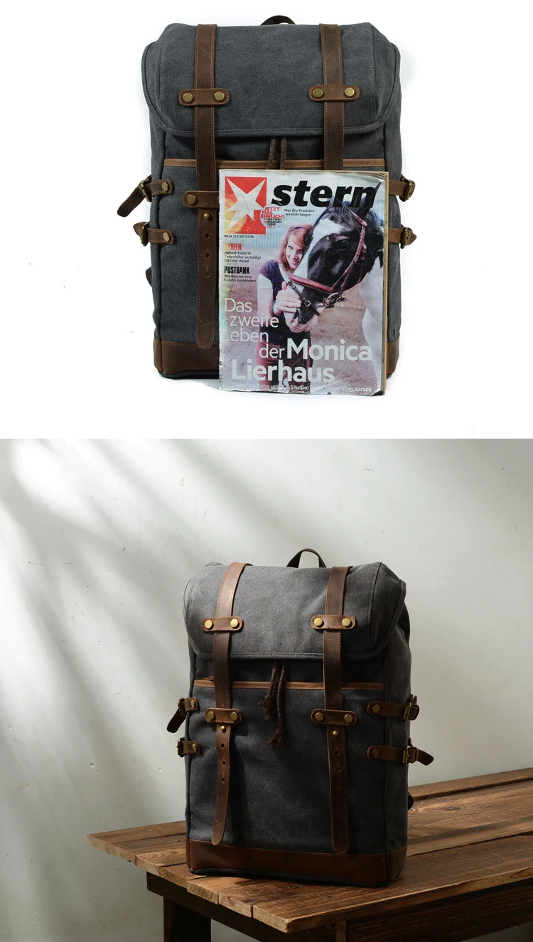 High quality wholesale retro unisex outdoor waxed canvas waterproof rucksack back pack bagpack bag 2018