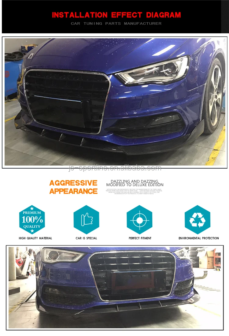 Carbon Fiber S3 Front Bumper Lip For Audi A3 Sline S3 Hatchback 2014