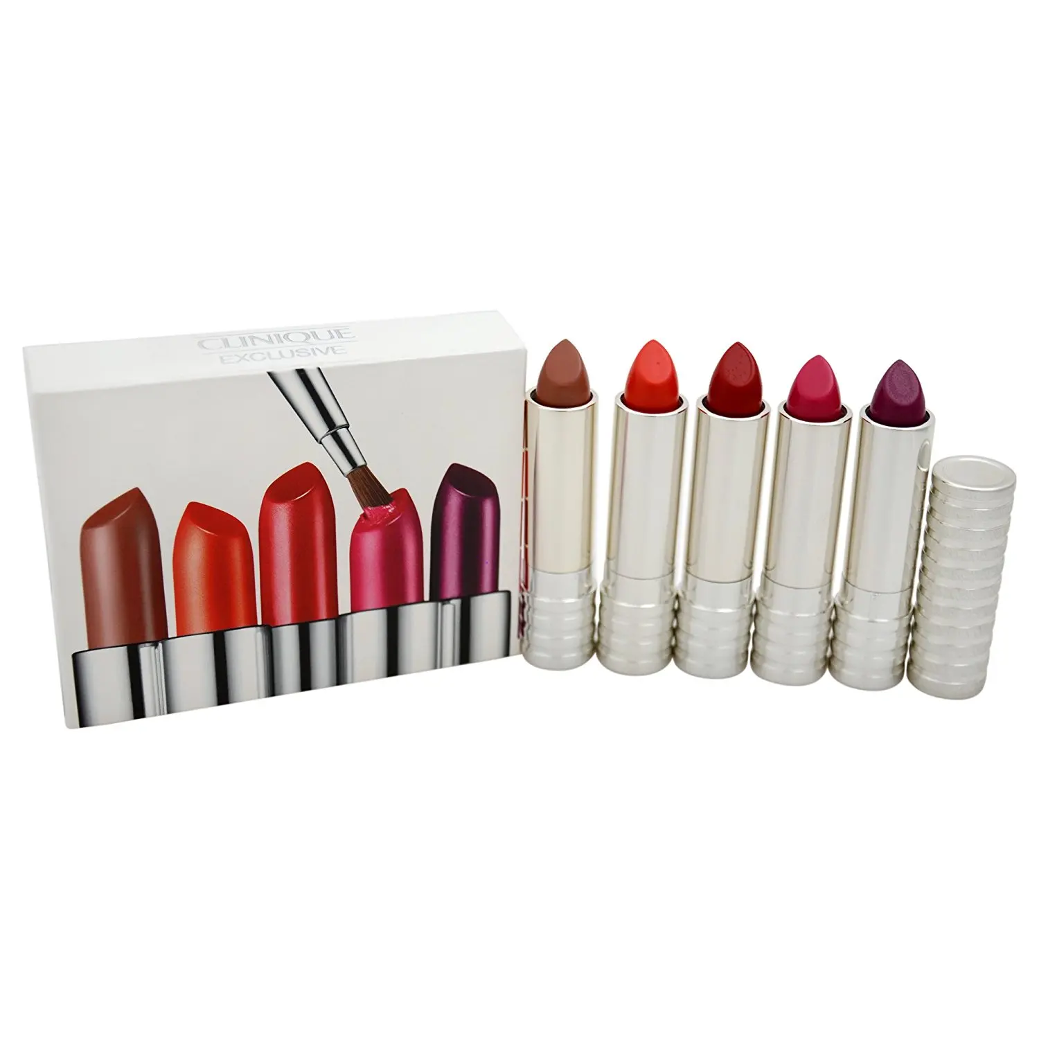 Clinique Women's Long Last Lipstick Set, Creamy Nude (3)/Matte Mandarin (46)/Matte Crimson (45)/Matte Magenta (49)/Matte Plum (51), 0.14 Ounce