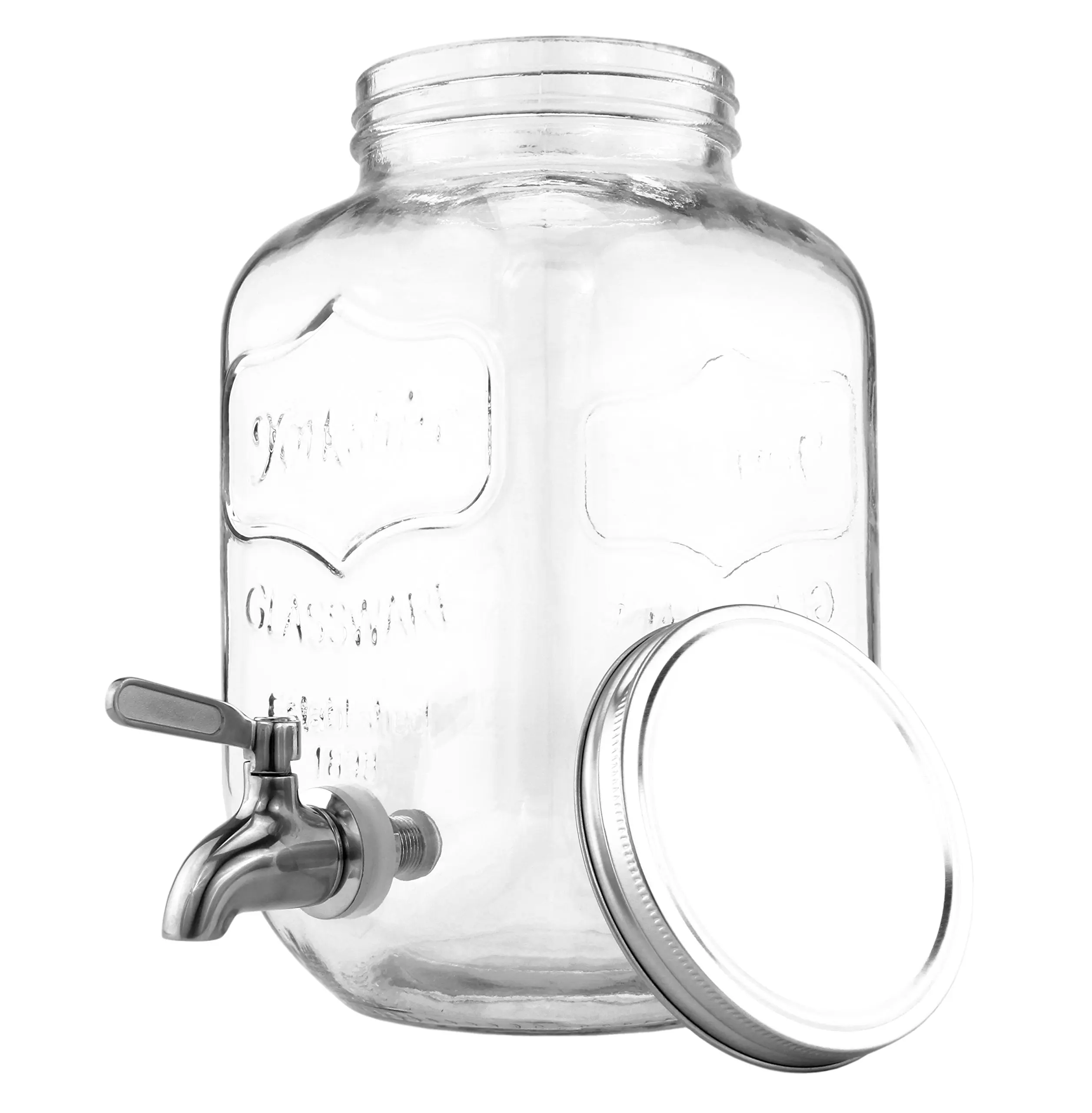 One Gallon Glass Mason Jar Beverage Dispenser w/Stainless Steel Spigot, Ret...
