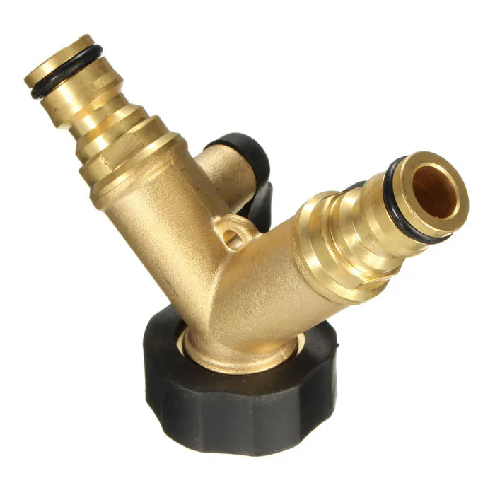 Brass 2 way Y garden hose connector with valve