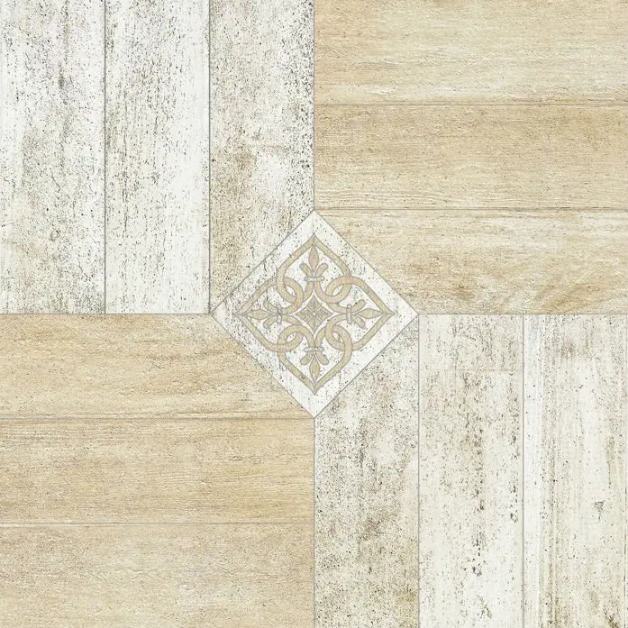 Floor porcelain tile wood medallions