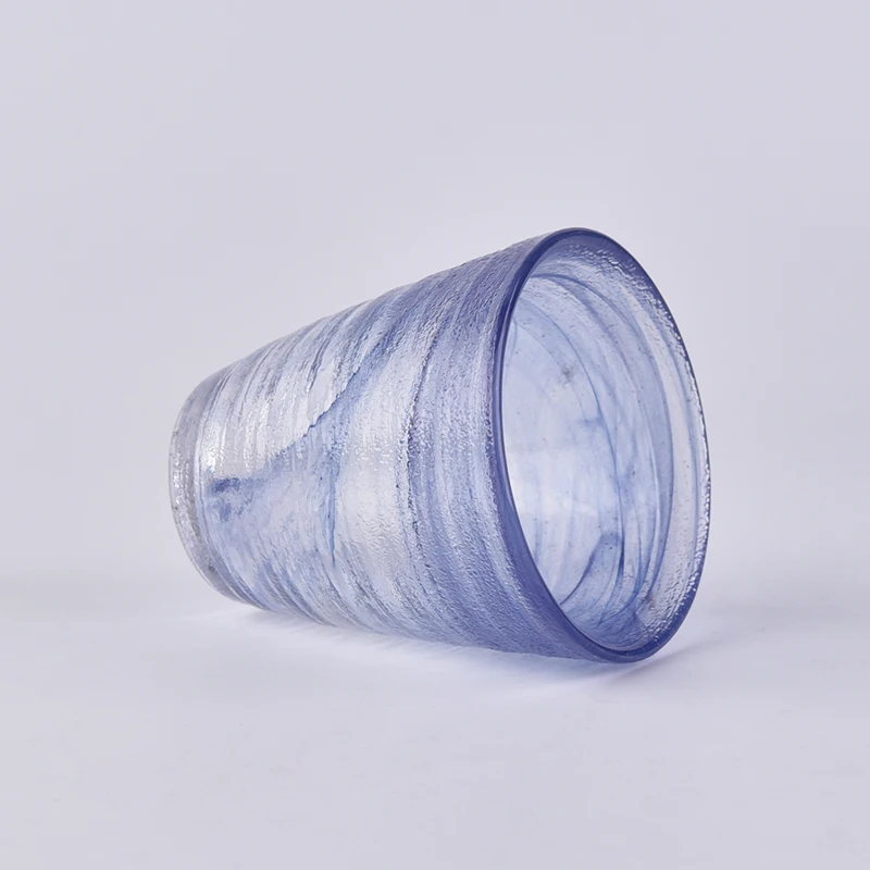 Wholesales silked blue matte glass candle holders home decoration
