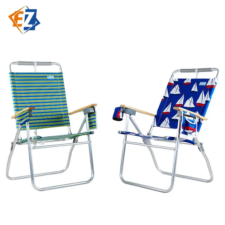 Deluxe Lightweight Aluminium Beach Sling Chair With Wood Armrest And
