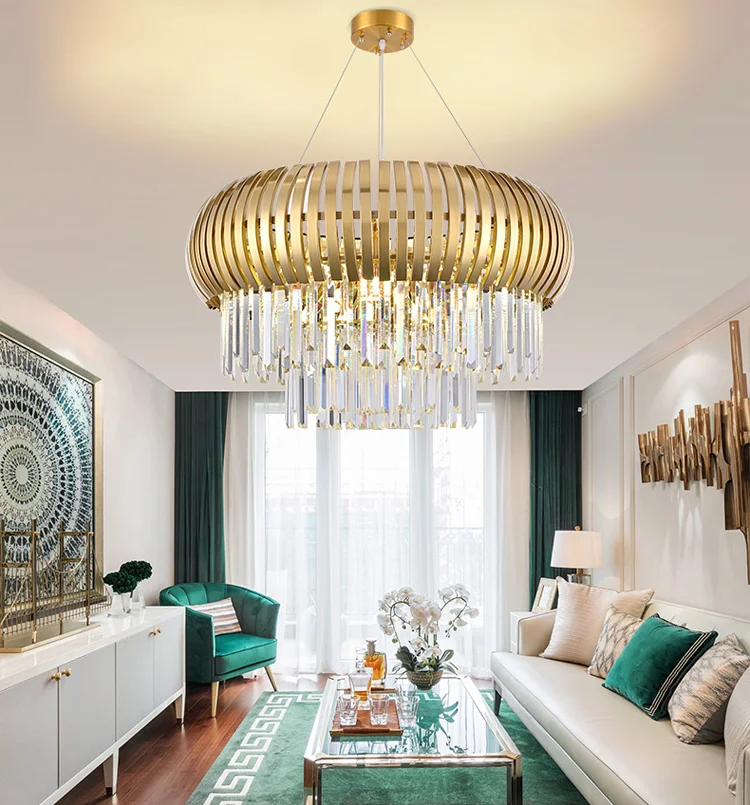 Postmodern contemporary luxury home living room golden crystal ceiling led lighting for villa