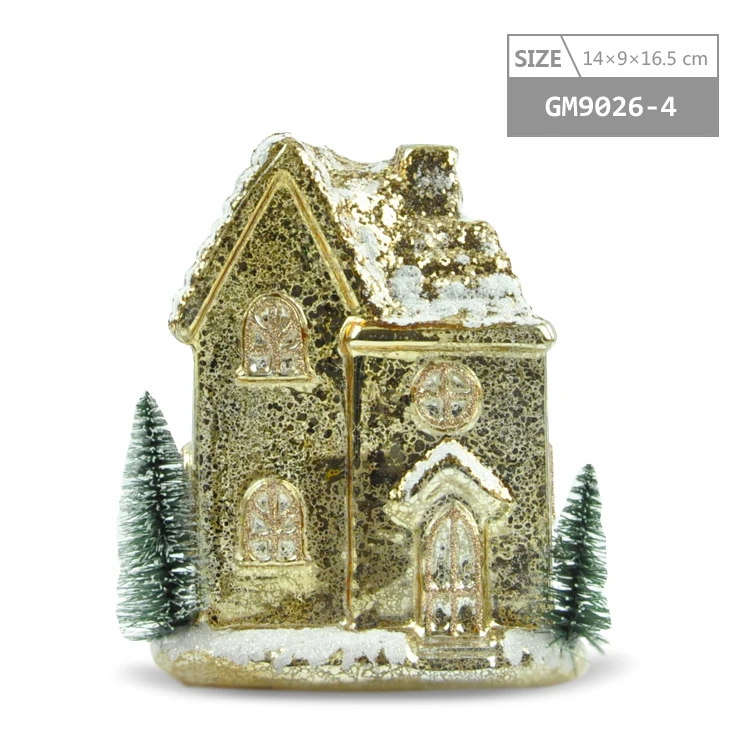 New Design House Shaped Christmas Ornament Gold Mercury Glass Christmas House manufacture