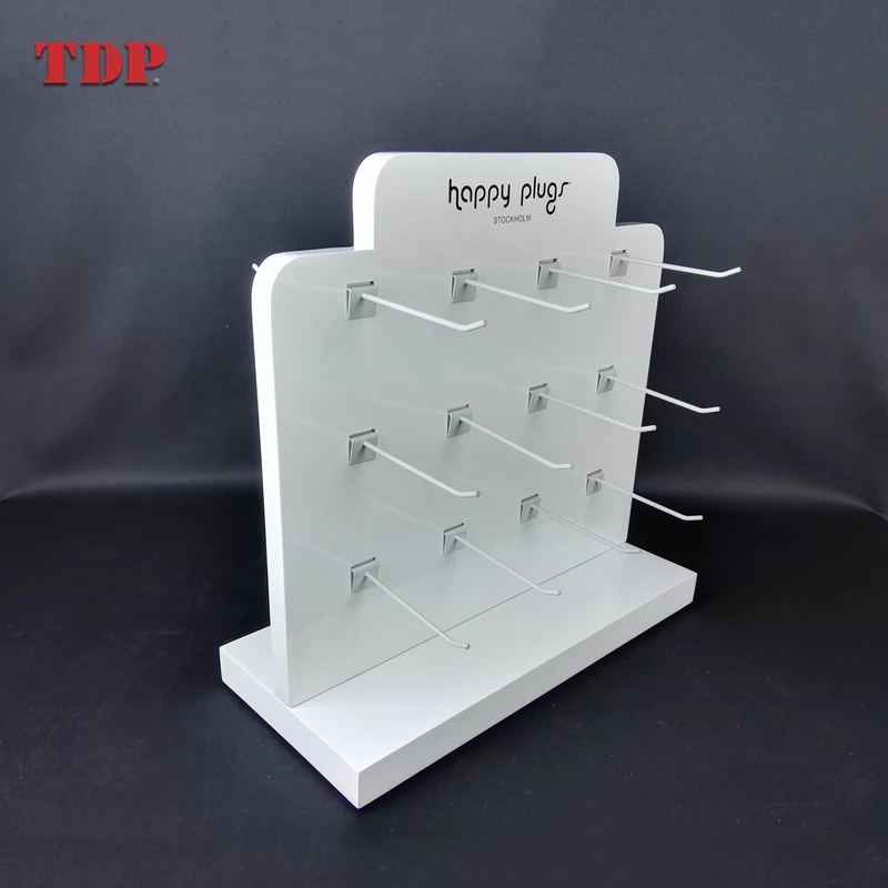 Retail Shop Counter White 2 Sided Acrylic Hook Display Stand For