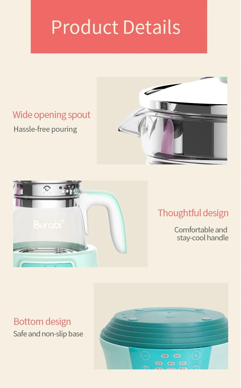 Burabi Thermostat Industrial Electric Kettle With Warmer For Baby Formula  Milk Boiling Machine