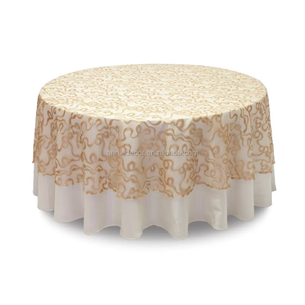 Wholesale champagne sequin round luxury wedding table cloth