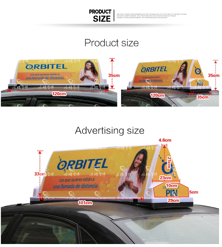 120x35x35cm PP plastic  high brightness taxi top advertising lights