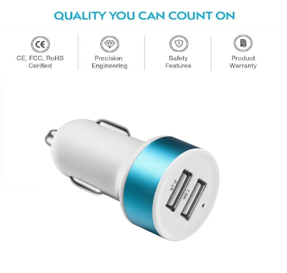 Portable 5v 2.1a Dual Usb Car Charger For Mobile Phone Mini Universal