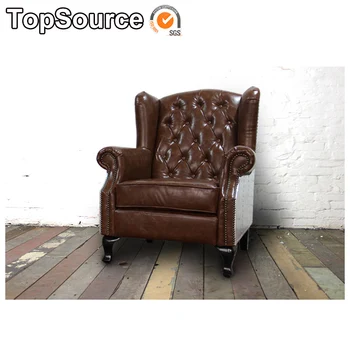 Euro Style Coffee Bar Design Brown Leather Small Chesterfield Sofa