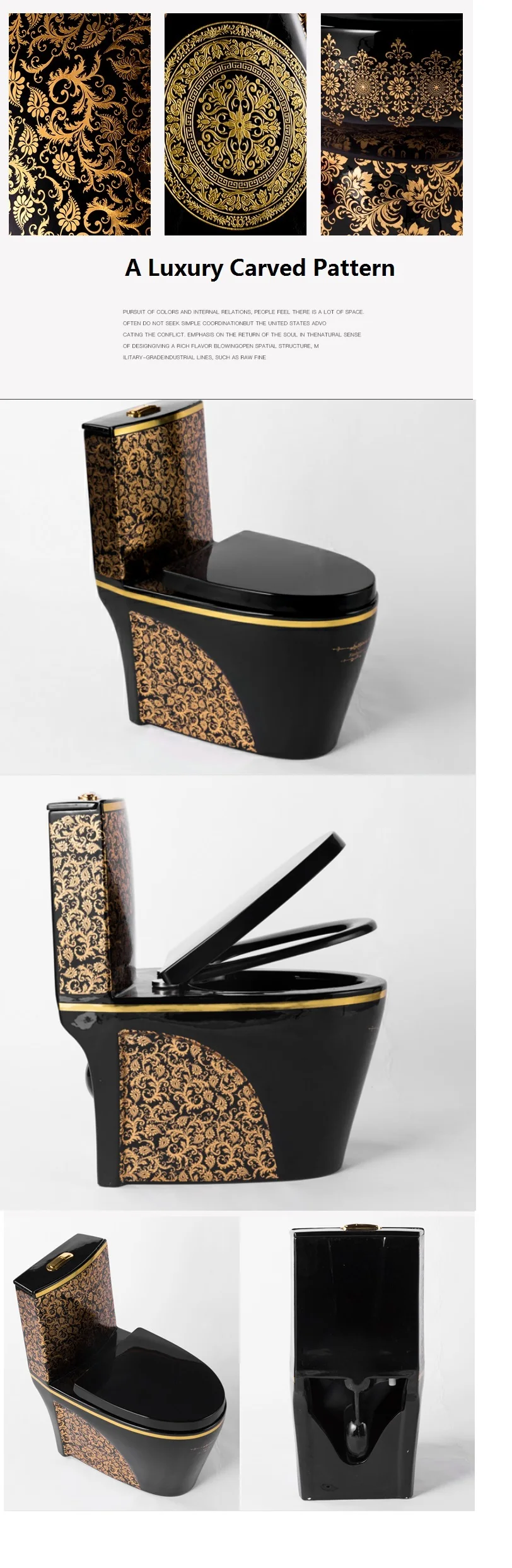 BLACK AND GOLD LUXURY DESIGN ROYAL BATHROOM  ONE PIECE TOILET WATER  CLOSET FACTORY WHOLESALE PRICE