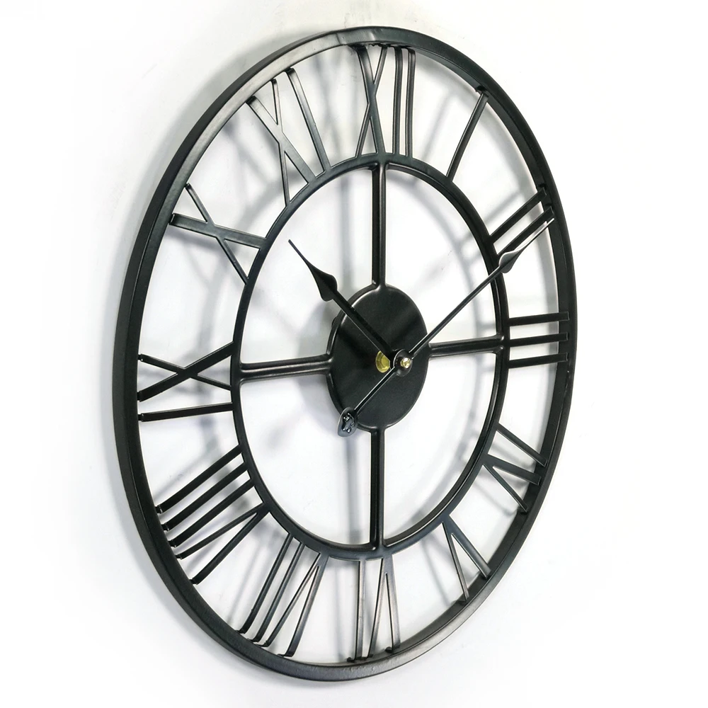 16 Inch 40cm Round Black Modern Antique Vintage Metal Home Decorative Quartz Wall Mounted Clock