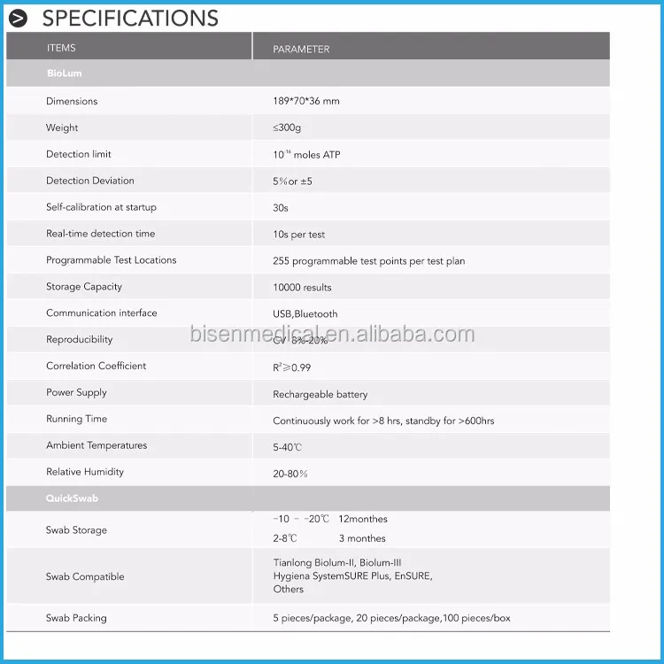 BS-Biolum Portable Meter Atp Hygiene Monitoring For Surface Bacteria Detector