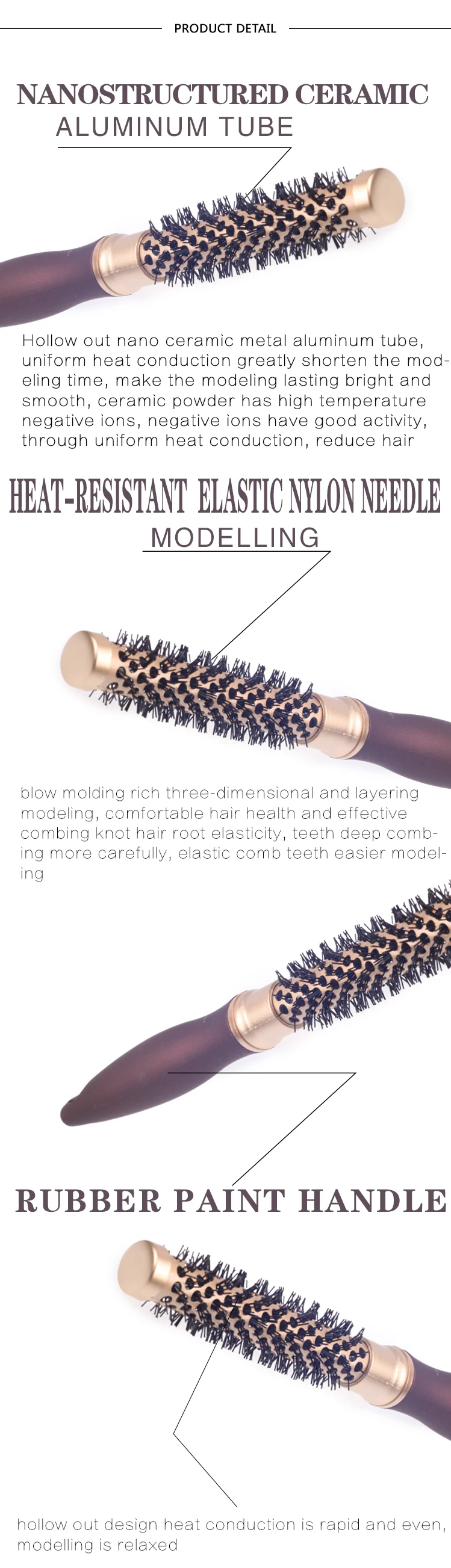 EUREKA 8618CEG-BR Aluminum Barrel Hair Brush Heat-resistant Ceramic Painting Brush Anti-slide Handle Round Hair Brush