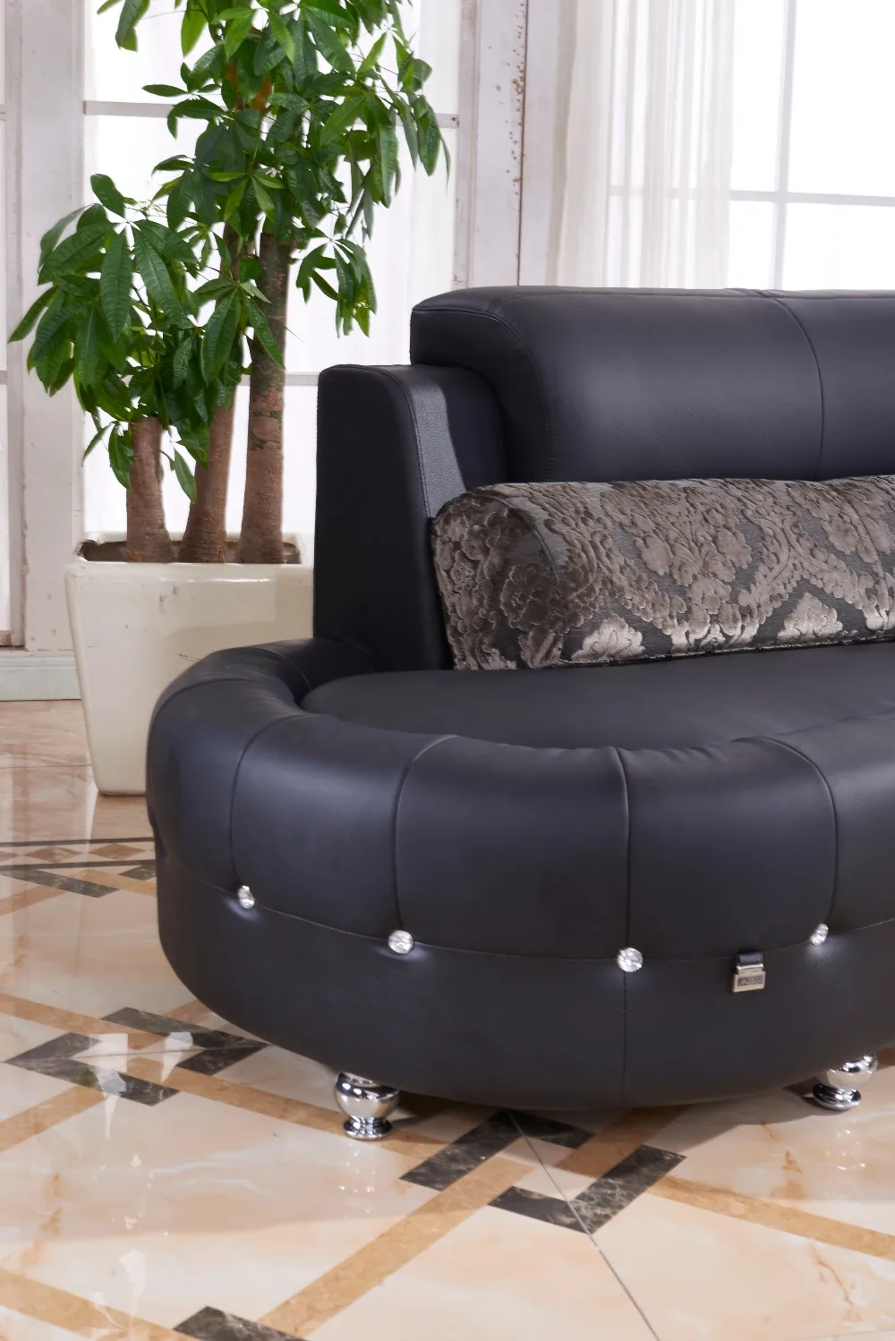 Black Diamondinlaid Europe Big Lots Half Moon Leather Sectional Sofa