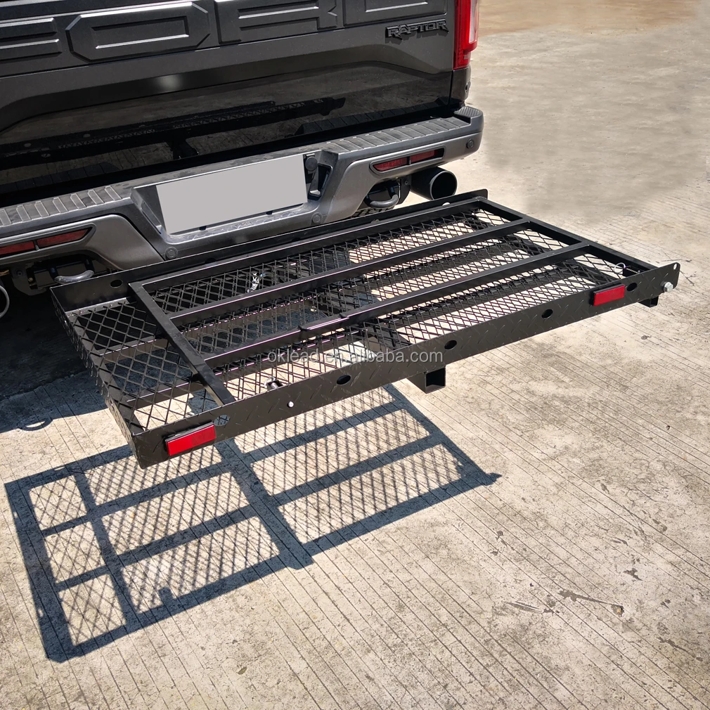 Hitch Mounted Steel Cargo Carrier with Ramp - 500 LB Capacity