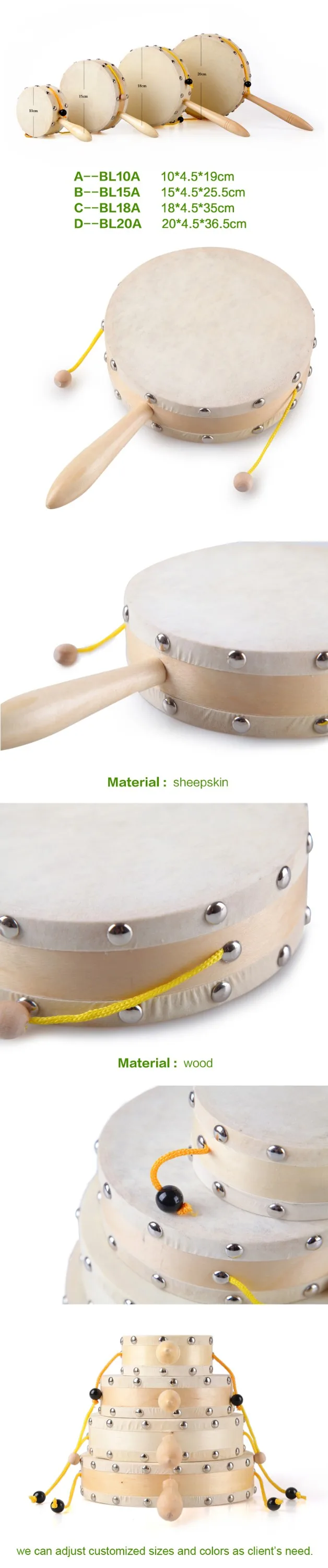 Yh Hot Baby Wooden Rattle Drum Cheap Musical Instrument Toy Rattle Drum