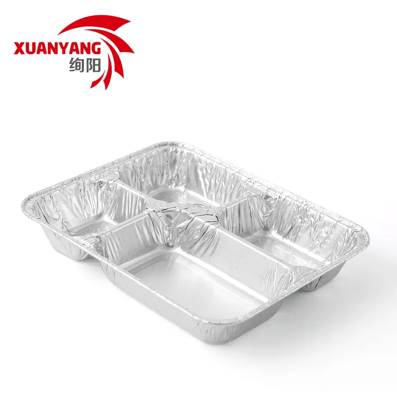 Disposable Microwave Aluminum Foil Meal Tray 4 Compartment Food