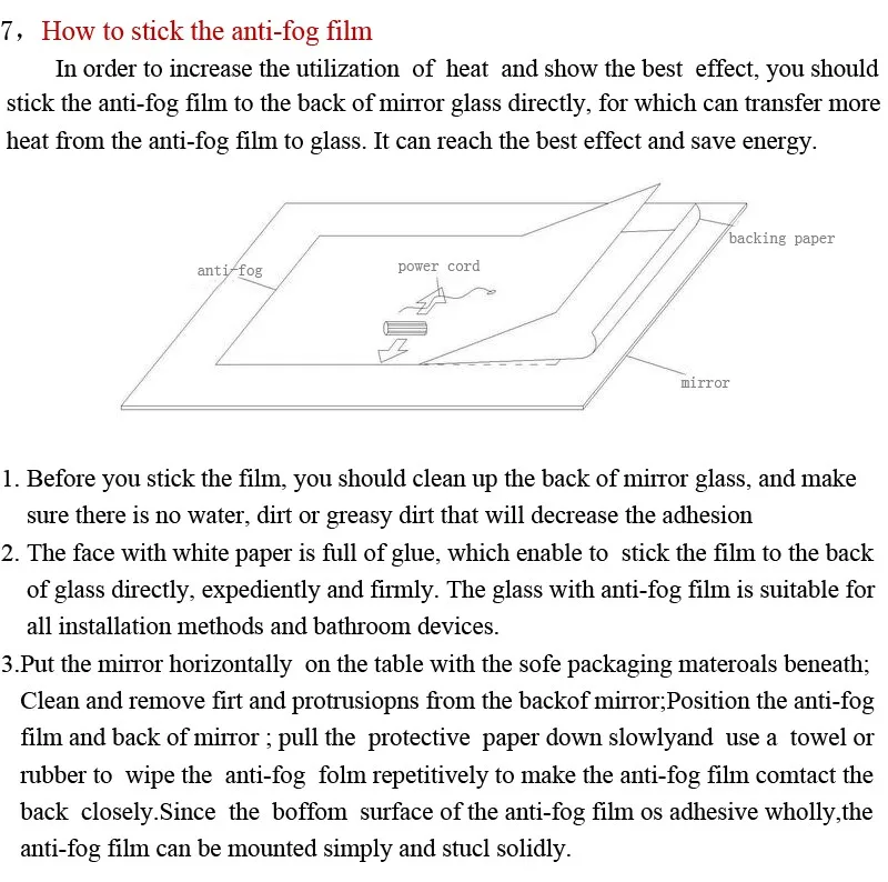 PET high-end fogless antifog heater film defogger for mirror glass