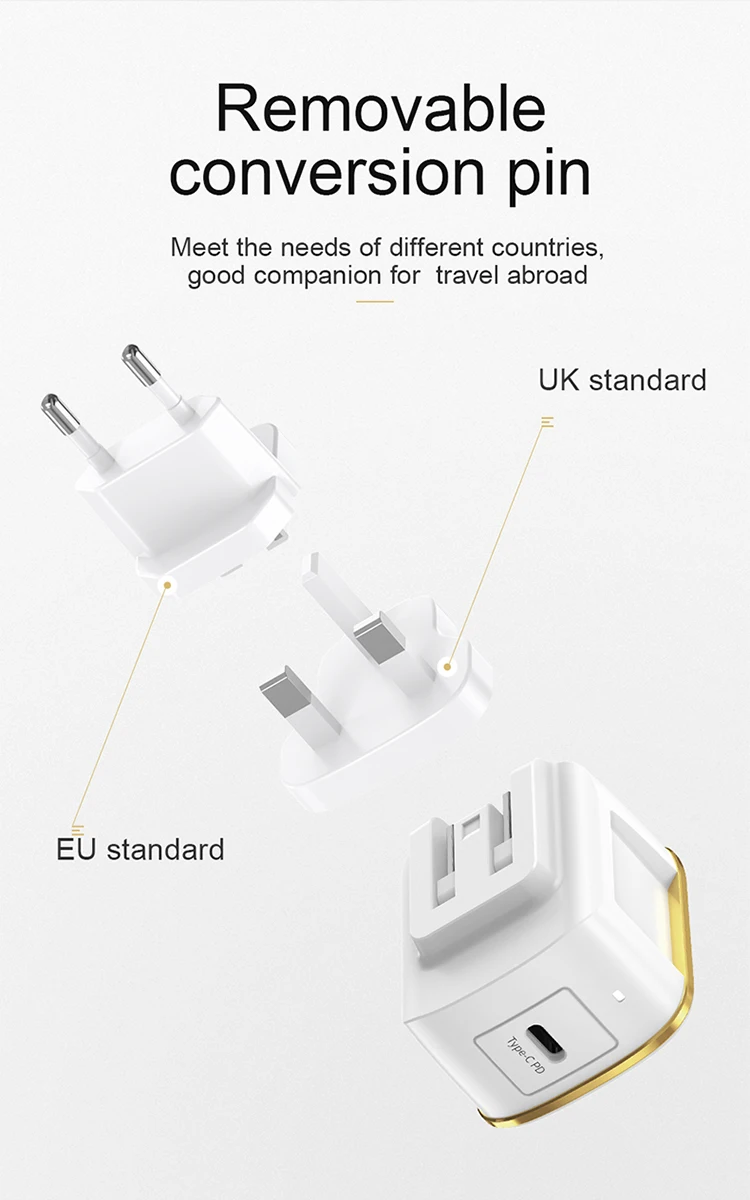 JOYROOM EU/UK/US ABS PD fast Charging 18w type c usb c pd charger for iphone