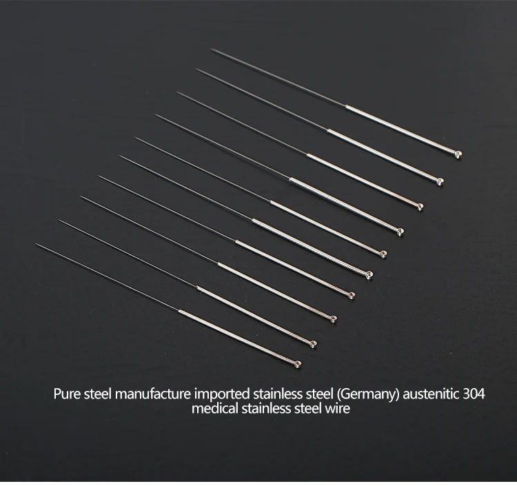 Alloy wire spring handle acupuncture needles with loop plastic bag