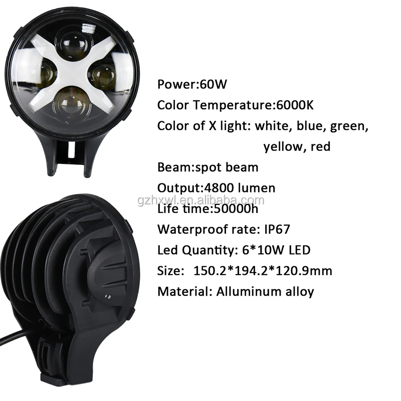 60W 6inch LED Work Light For Off Road Headlight 8000lm Spot light Daytime Light with White X Angle Eyes