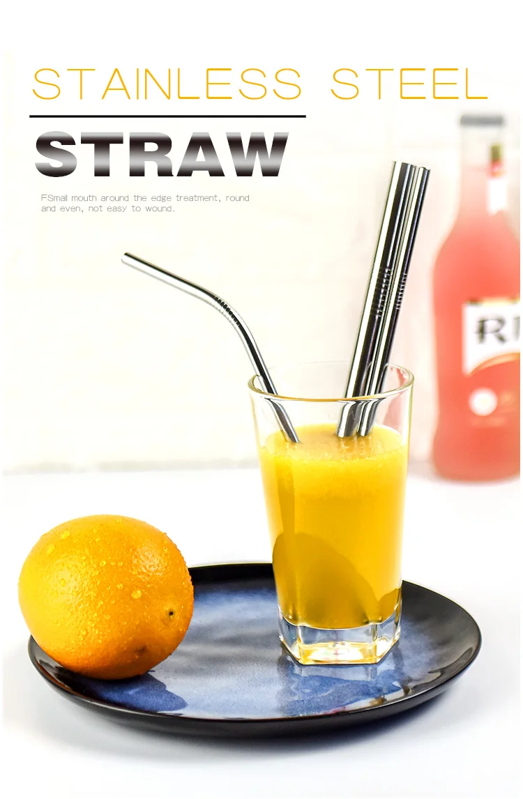 Reusable Stainless Steel Drinking Straws In Bag Metal Custom Straw Set ...